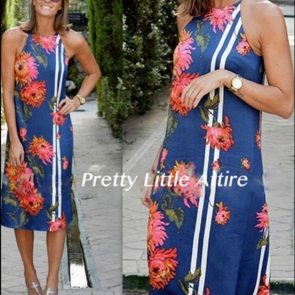 Zara Trafaluc Halter Neck Floral Midi Dress - Picture 3 of 15